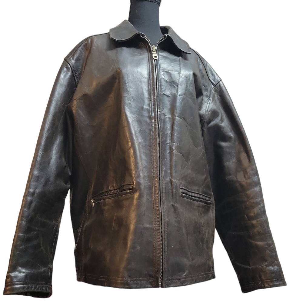 1990s Structure Urban wear Thick Chocolate Brown Leather jacket